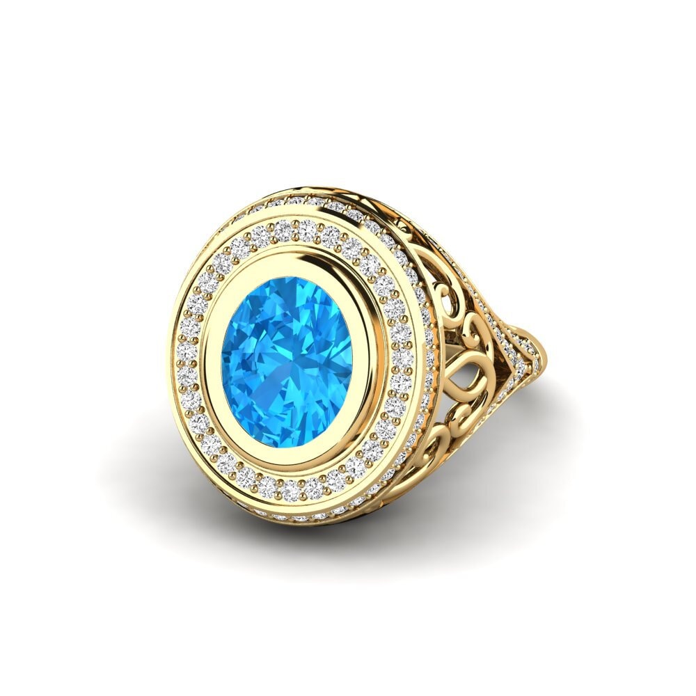 9k Oro Amarillo Topacio azul Anillo de compromiso Tiyelle