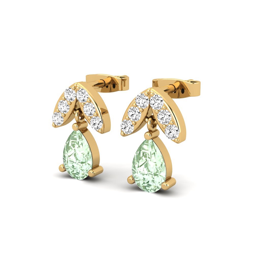 14ct Yellow Gold Green Amethyst Women's Earring Tobia