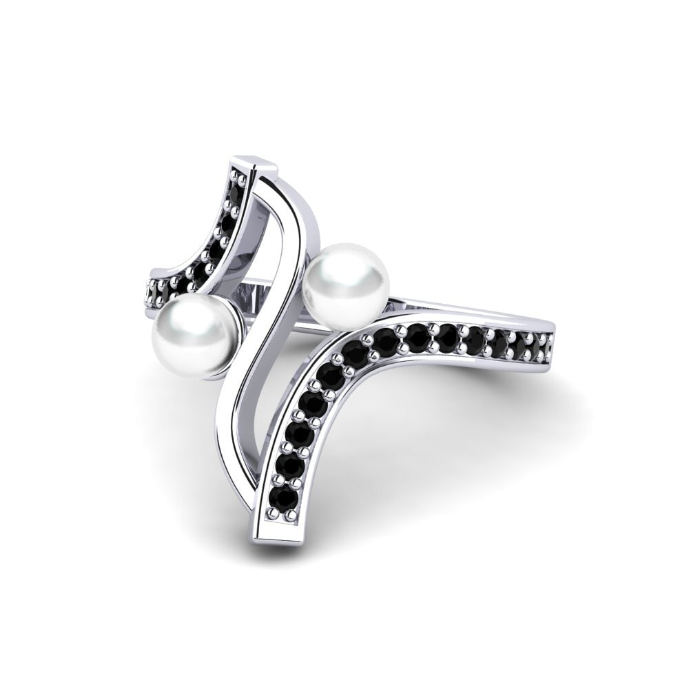 9k Oro Blanco Diamante Negro Anillo Toffia