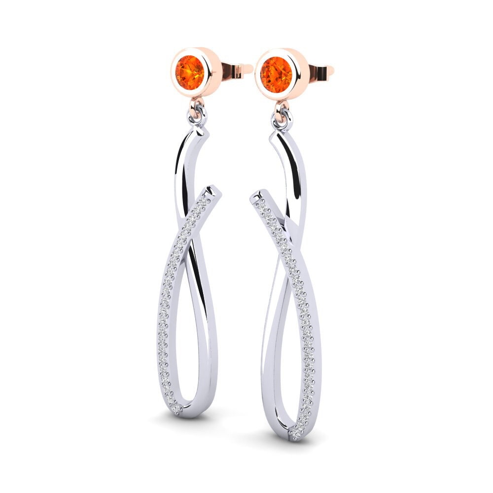 9K White & Rose Gold Orange Sapphire Earring Tomasa