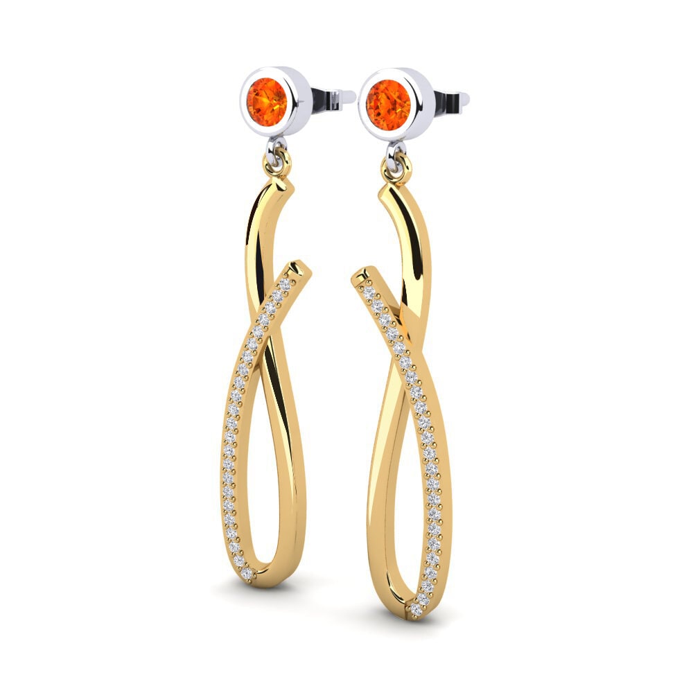 14K Yellow & White Gold Orange Sapphire Earring Tomasa