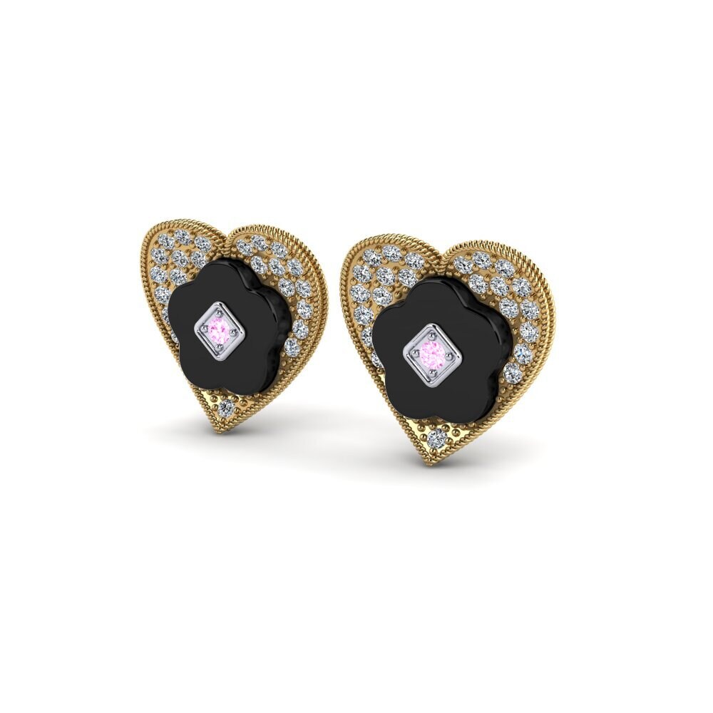 14k Oro Amarillo & Blanco Zafiro Rosado Pendiente de mujer Torgeson