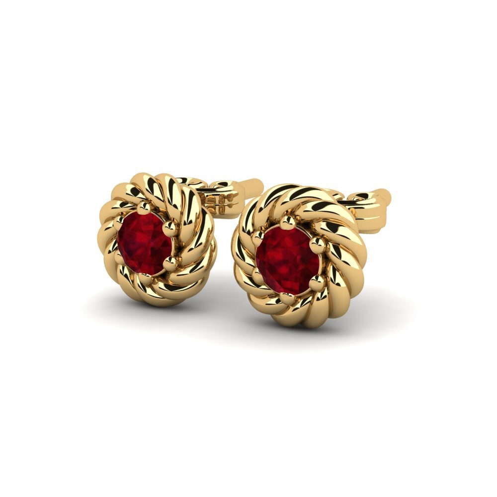 9ct Yellow Gold Ruby Women's Earring Torpedo