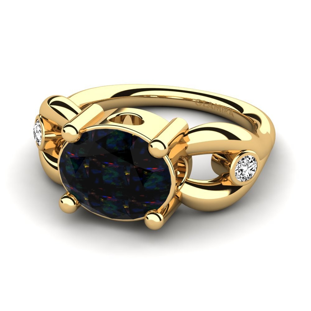18k Oro Amarillo Opalo Negro Anillo de compromiso Torresy