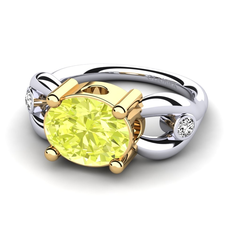 14k Oro Blanco & Amarillo Cuarzo Limón Anillo de compromiso Torresy