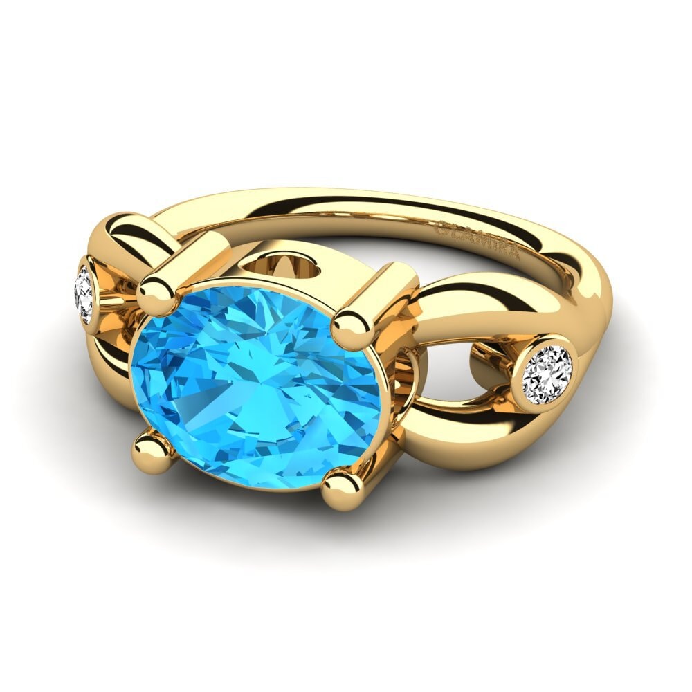 9k Oro Amarillo Topacio azul Anillo de compromiso Torresy