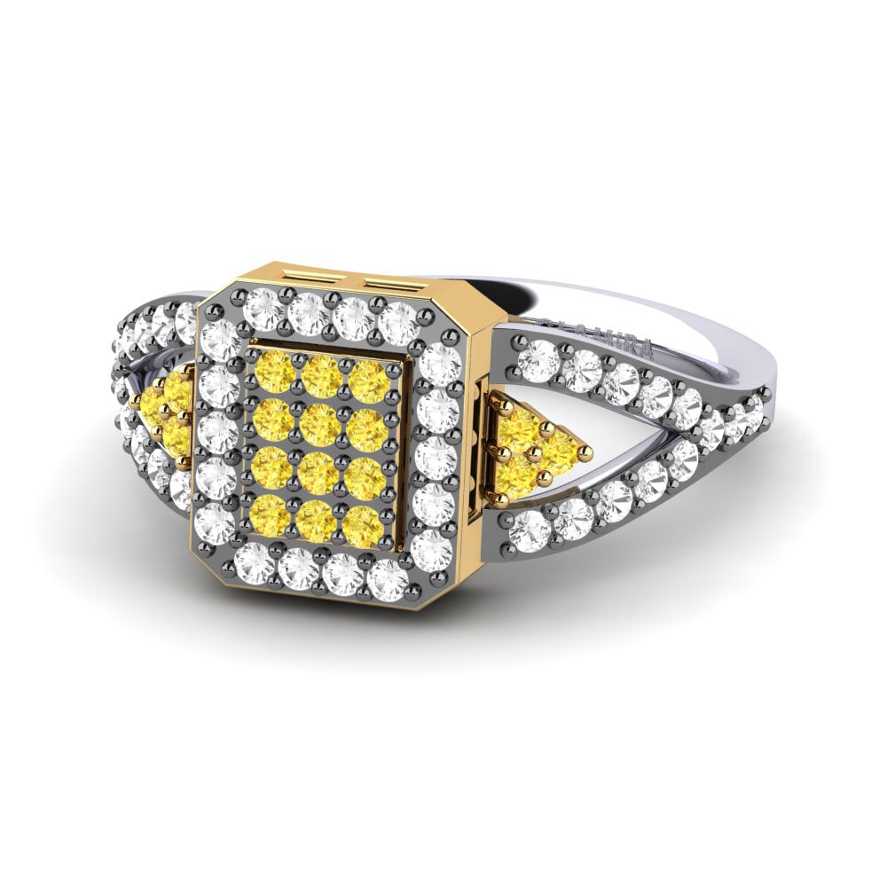 14k Oro Blanco & Amarillo Zafiro amarillo Anillo de compromiso Tosha