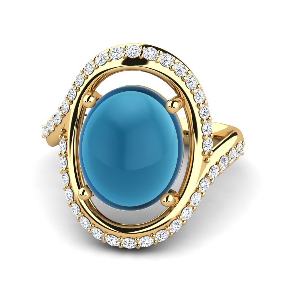 9k Oro Amarillo Topacio Azul Cabujón Anillo Trante