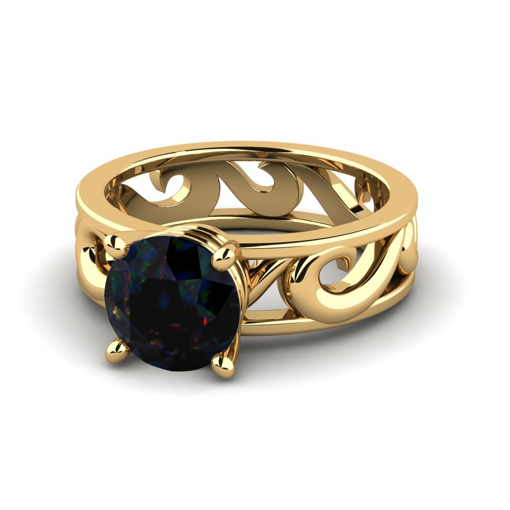 18k Oro Amarillo Opalo Negro Anillo de compromiso Tricia