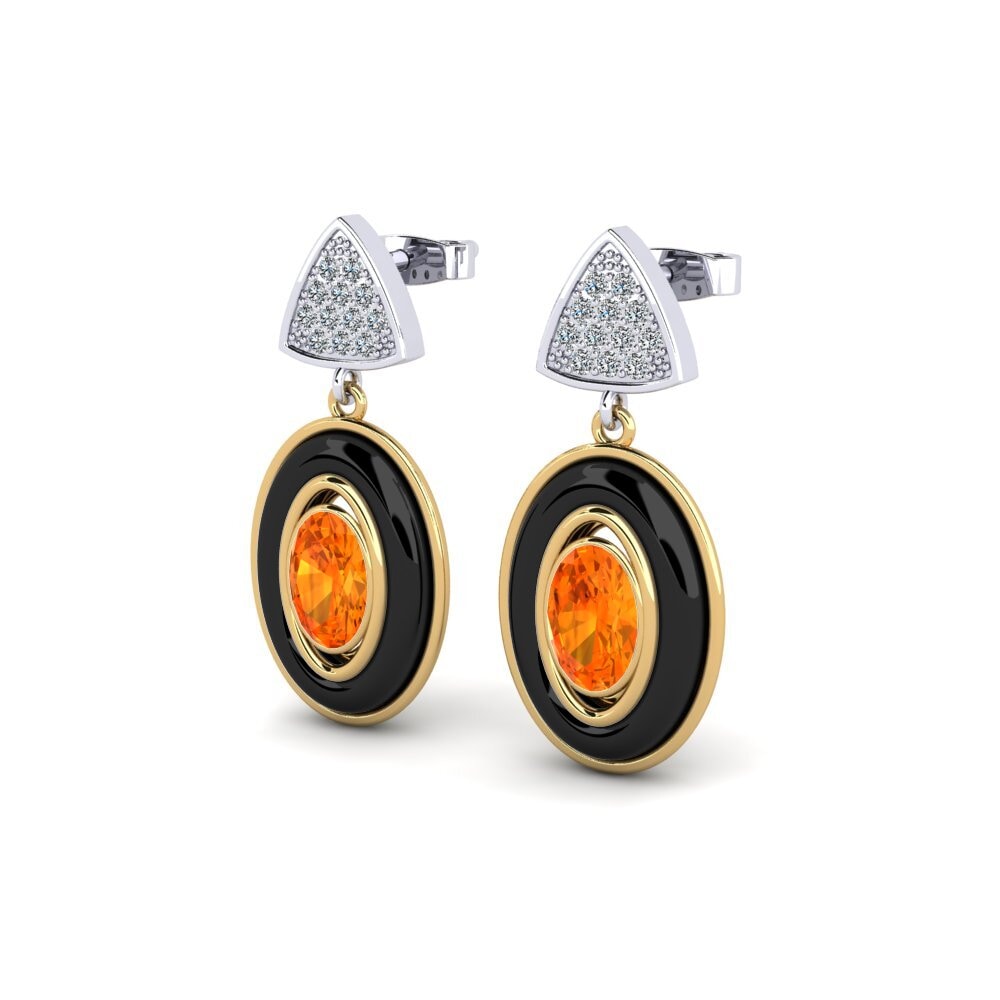 14k Oro Amarillo & Blanco Zafiro Naranja Pendiente de mujer Trierty