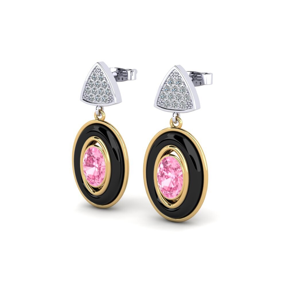 14k Oro Amarillo & Blanco Zafiro Rosado Pendiente de mujer Trierty