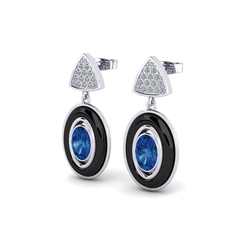 Ovalado Circonita Azul Oscuro Pendiente de mujer Trierty
