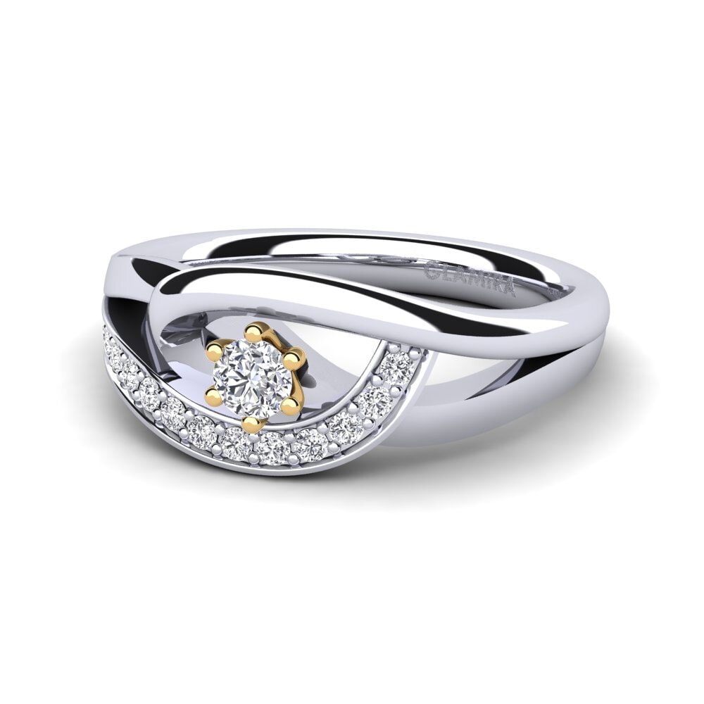 18k Oro Blanco & Amarillo Anillo de compromiso Trina 0.1 crt