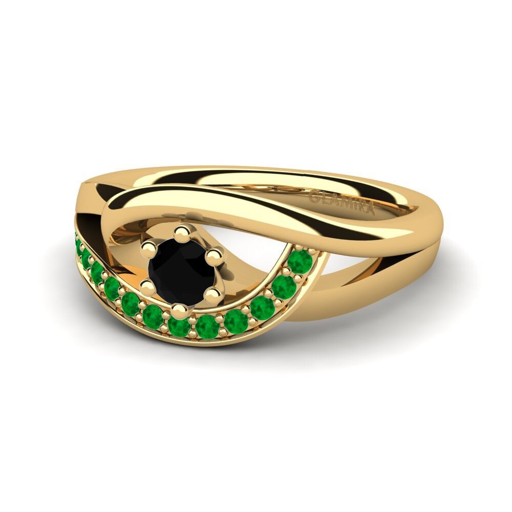 14ct Yellow Gold Black Diamond Engagement Ring Trina 0.16 crt