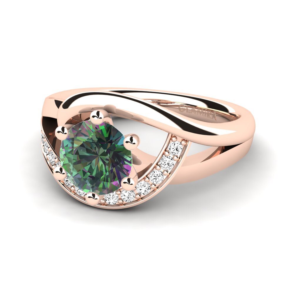 14k Oro Rosa Topacio Místico Anillo de compromiso Trina 1.0 crt