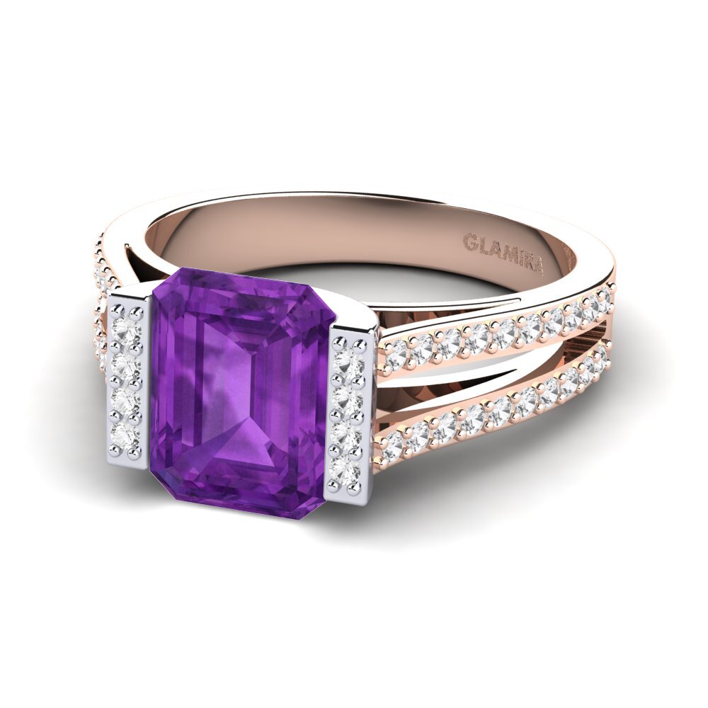 14k Rose & White Gold Amethyst Engagement Ring Trinetta