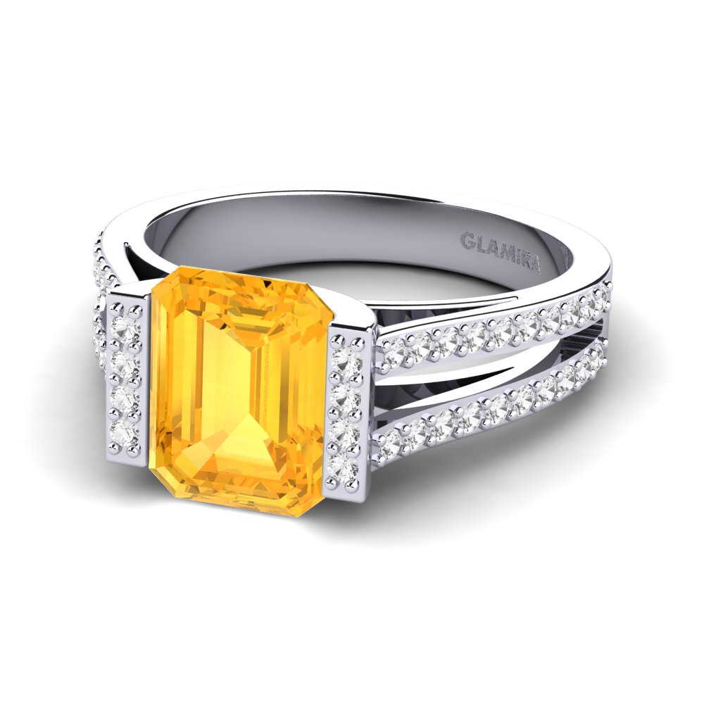 White Silver Citrine Engagement Ring Trinetta