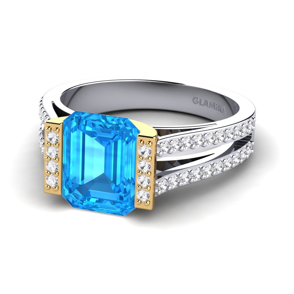 14k Oro Blanco / Amarillo Anillo de compromiso Trinetta