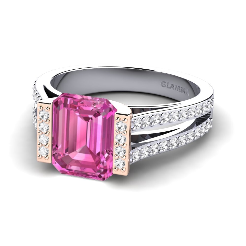 14k White & Rose Gold Pink Topaz Engagement Ring Trinetta