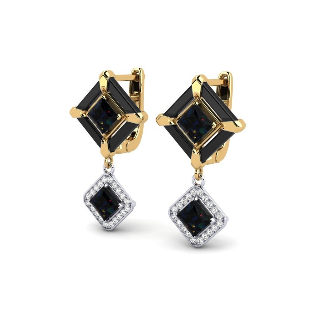 9k Oro Amarillo & Blanco Opalo Negro Pendiente de mujer Trudies