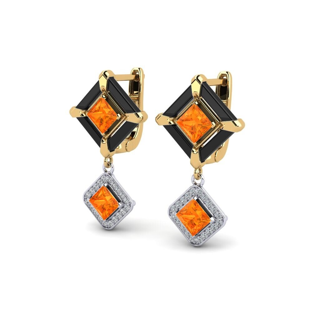 14k Oro Amarillo & Blanco Zafiro Naranja Pendiente de mujer Trudies