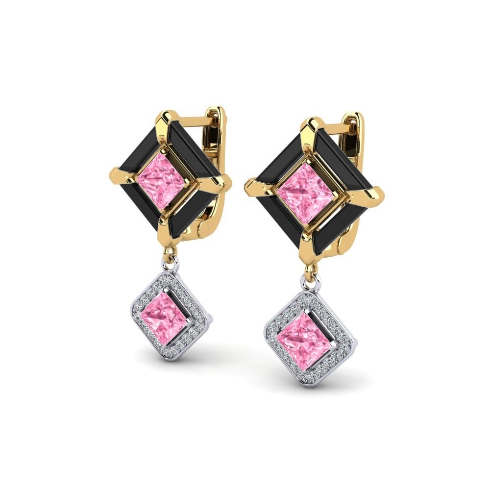 14k Oro Amarillo & Blanco Zafiro Rosado Pendiente de mujer Trudies