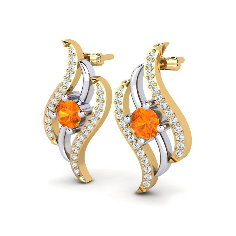 14K Yellow & White Gold Orange Sapphire Earring Tuhfe