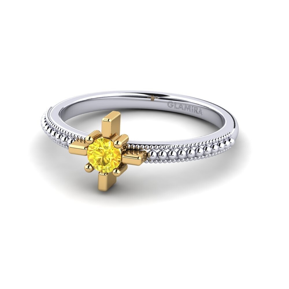 14k Oro Blanco & Amarillo Zafiro amarillo Anillo de compromiso Tulepa
