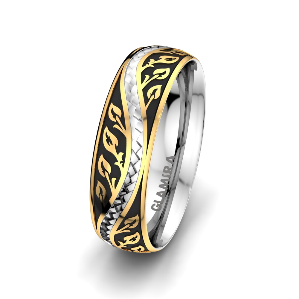 9ct White & Yellow Gold Men's Wedding Ring Exotic Garden
