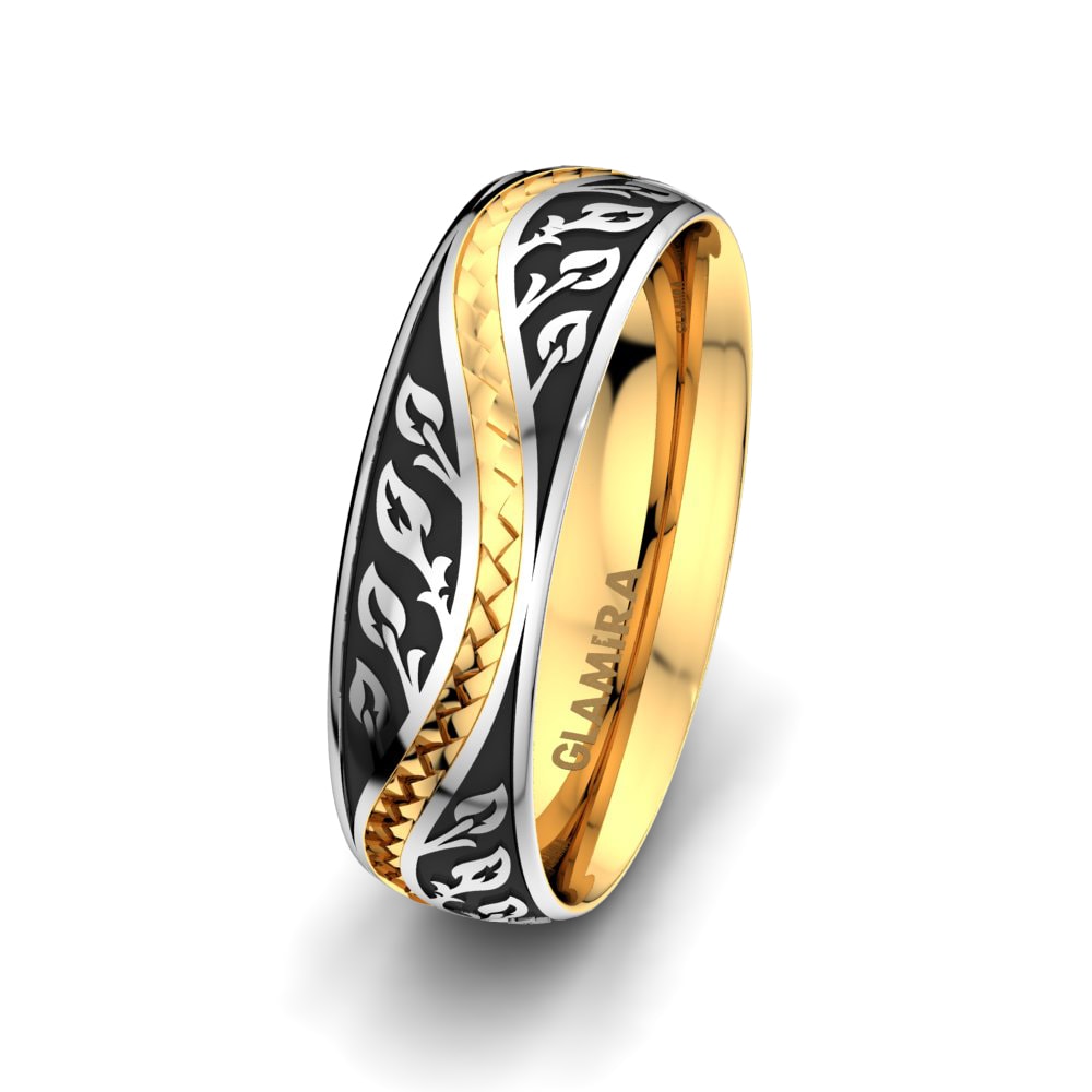 9k Yellow & White Gold Men's Wedding Ring Exotic Garden