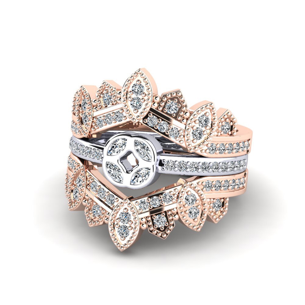 14ct Rose & White Gold Marquise Ring Tworse SET