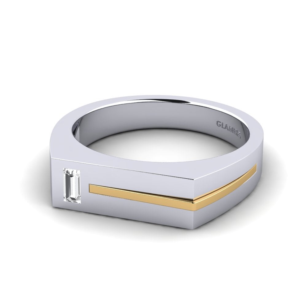 14ct White & Yellow Gold White sapphire Men's Ring Ty