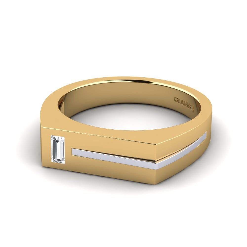 Oro Giallo & Bianco 585 Zaffiro Bianco Anello da uomo Ty