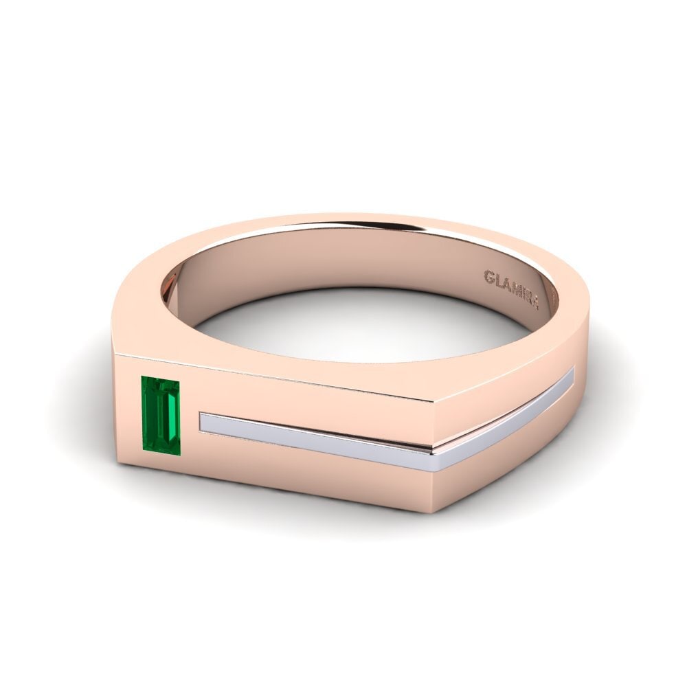 Oro Rosso & Bianco 585 Zircone Verde Anello da uomo Ty
