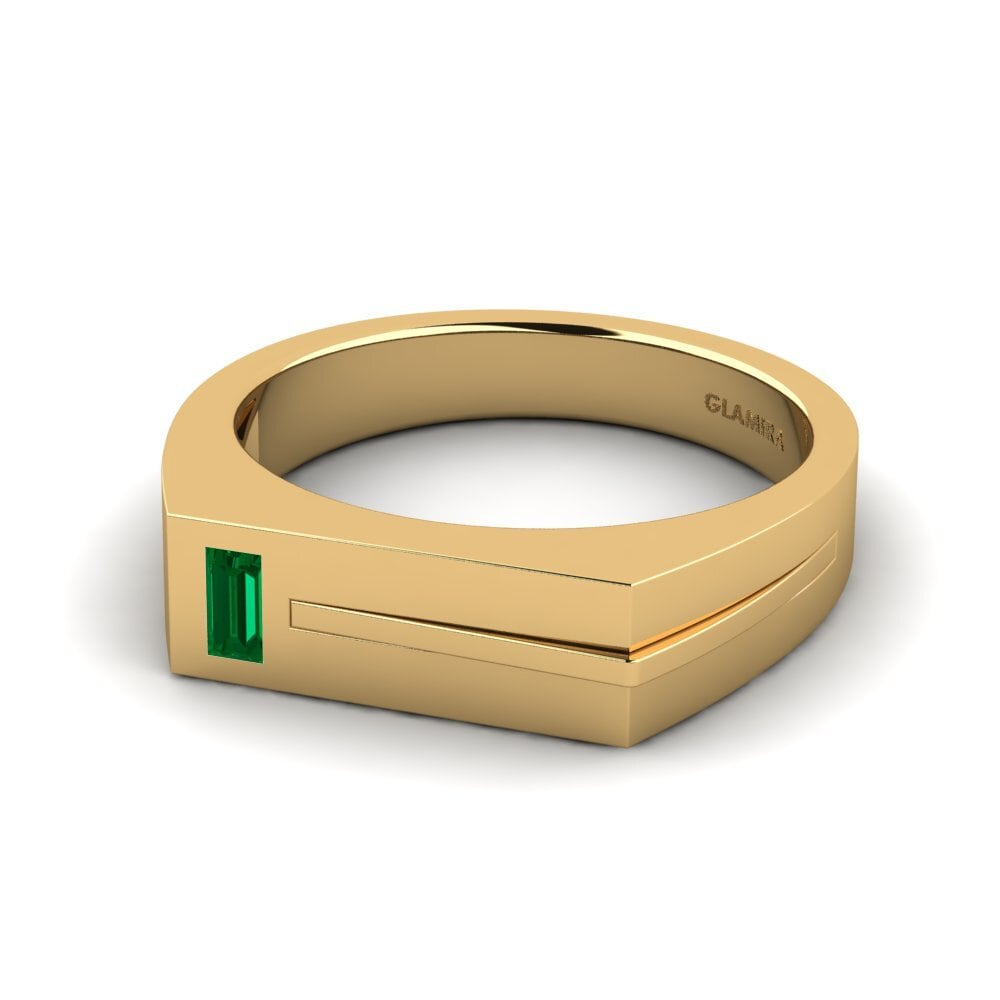 14k Oro Amarillo Circonita Verde Anillo de Hombre Ty