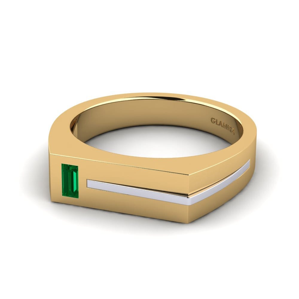 Oro Giallo & Bianco 585 Zircone Verde Anello da uomo Ty