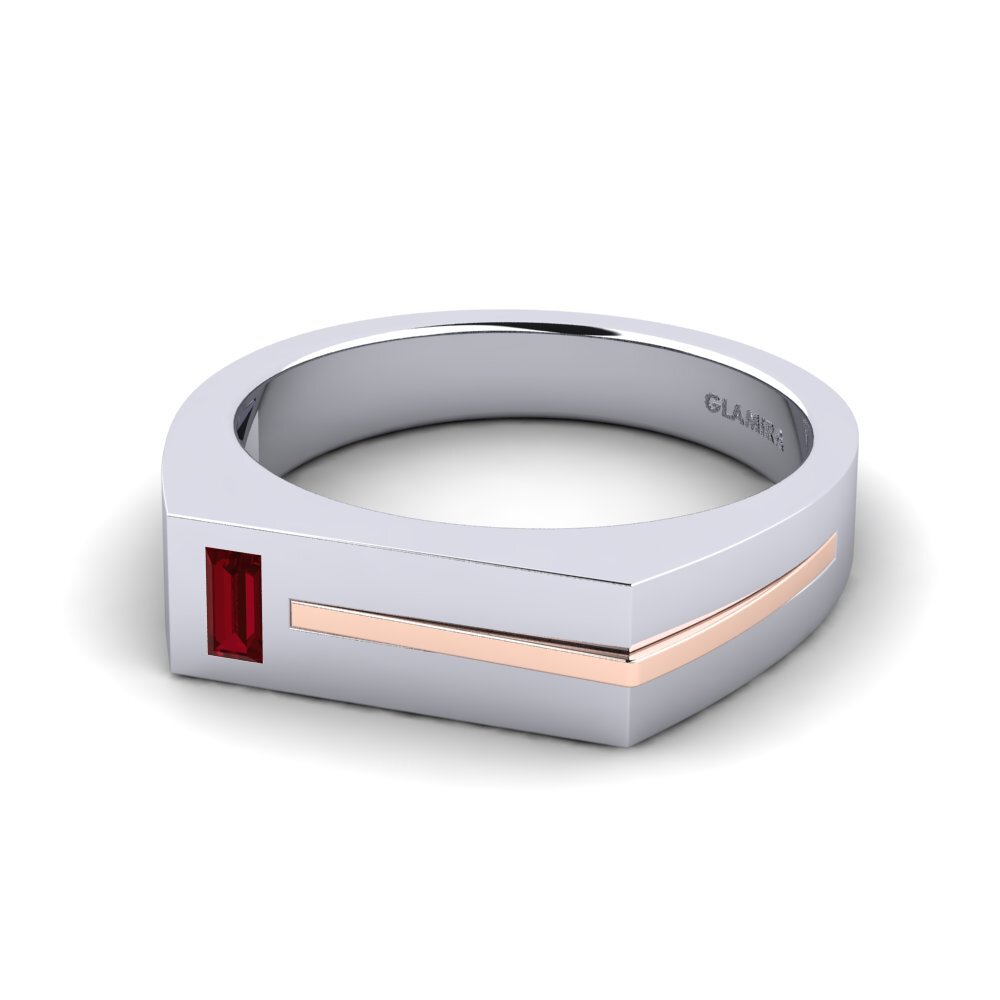 Oro Bianco & Rosso 375 Zircone Rosso Anello da uomo Ty