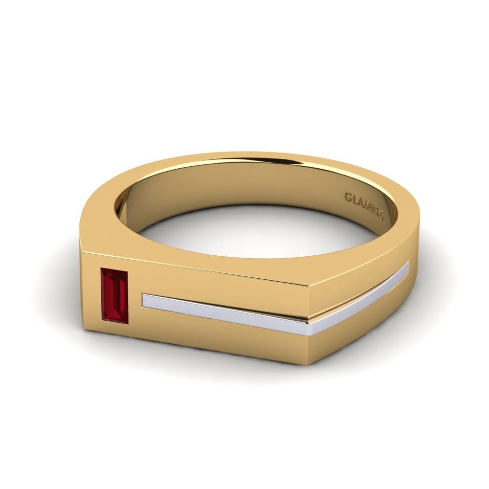 Oro Giallo & Bianco 750 Zircone Rosso Anello da uomo Ty