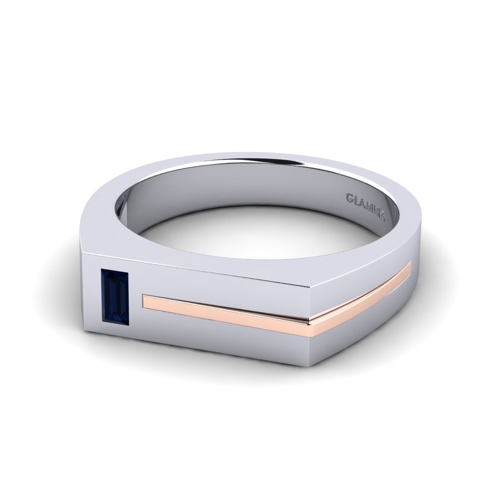 14ct White & Rose Gold Sapphire Men's Ring Ty