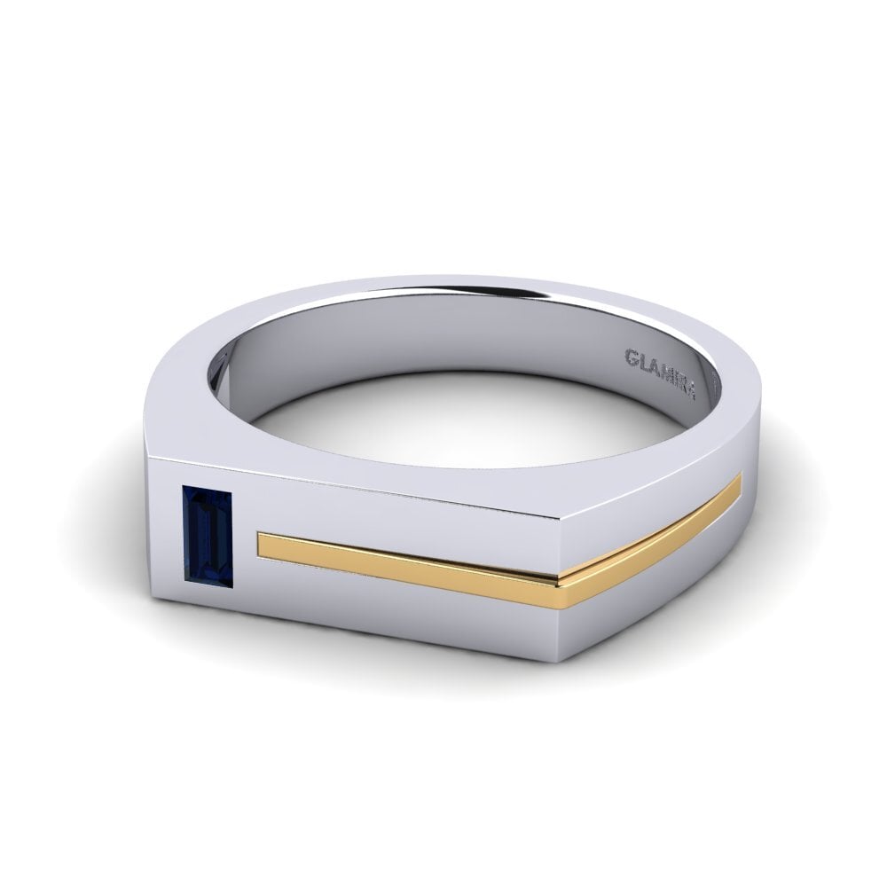 14ct White & Yellow Gold Sapphire Men's Ring Ty