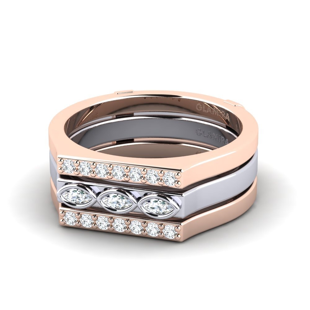 14ct Rose & White Gold Marquise Ring Tyano SET