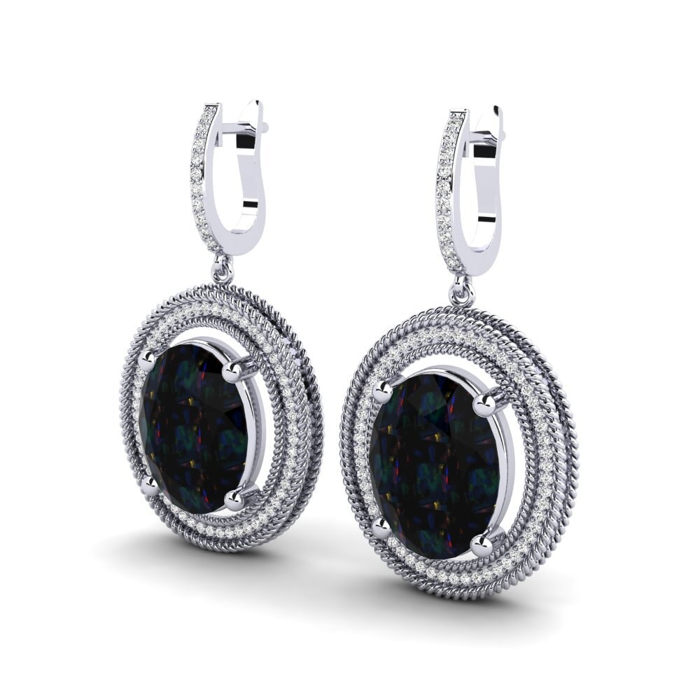 14k Oro Blanco Opalo Negro Pendiente de mujer Tyrell