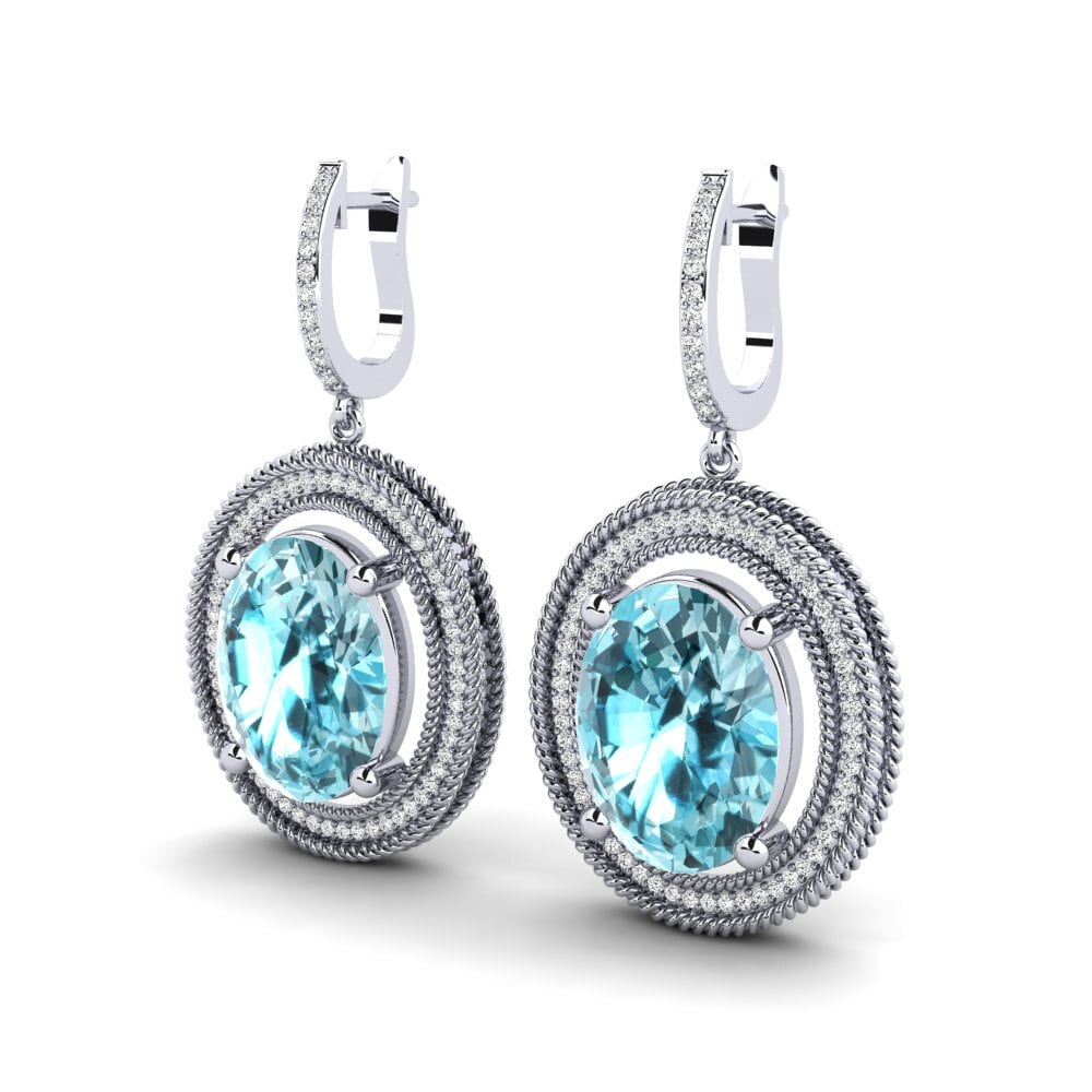18k Oro Blanco Circón Azul Pendiente de mujer Tyrell