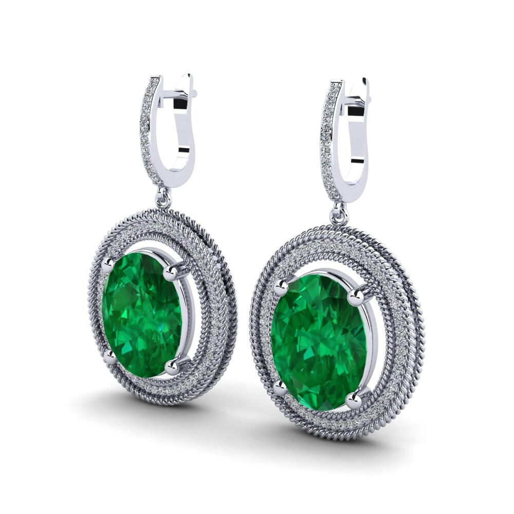 14k Oro Blanco Esmeralda (creada en laboratorio) Pendiente de mujer Tyrell