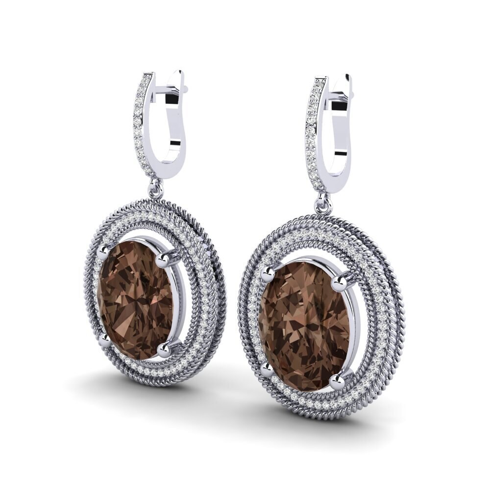 18k Oro Blanco Cuarzo humo Pendiente de mujer Tyrell