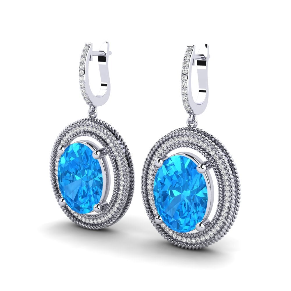 18k Oro Blanco Topacio azul Pendiente de mujer Tyrell