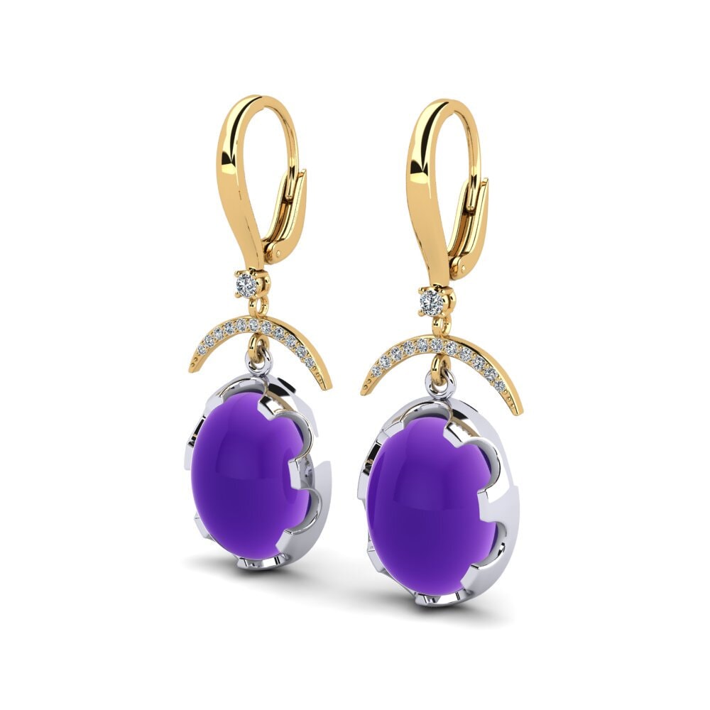 14ct White / Yellow Gold Cabochon Oval Women's Earring Tziyona