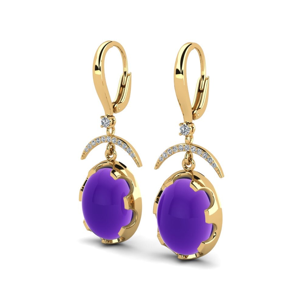Oro Giallo 750 Ametista Cabochon Orecchino da donna Tziyona
