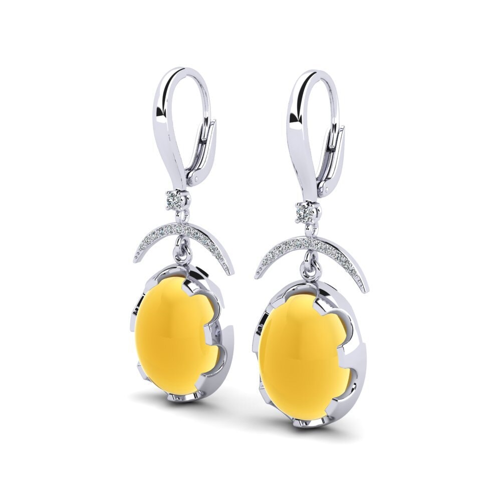 18k Oro Blanco Citrino Cabujón Pendiente de mujer Tziyona