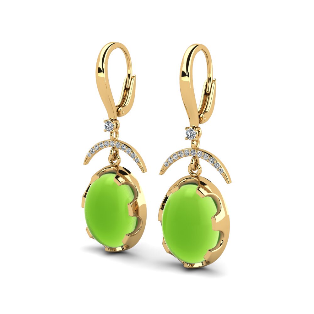 14k Oro Amarillo Peridoto Cabujón Pendiente de mujer Tziyona